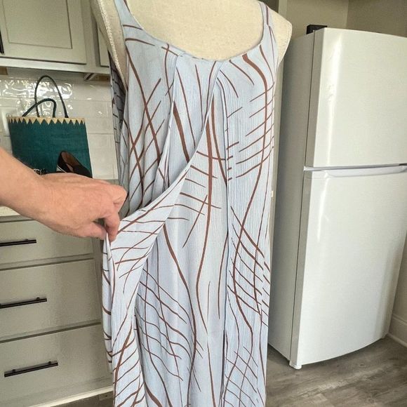 Jacques Ruc Boho Baby Blue Maxi Dress with Brown Print Layered Maxi Size Medium - Picture 4 of 8